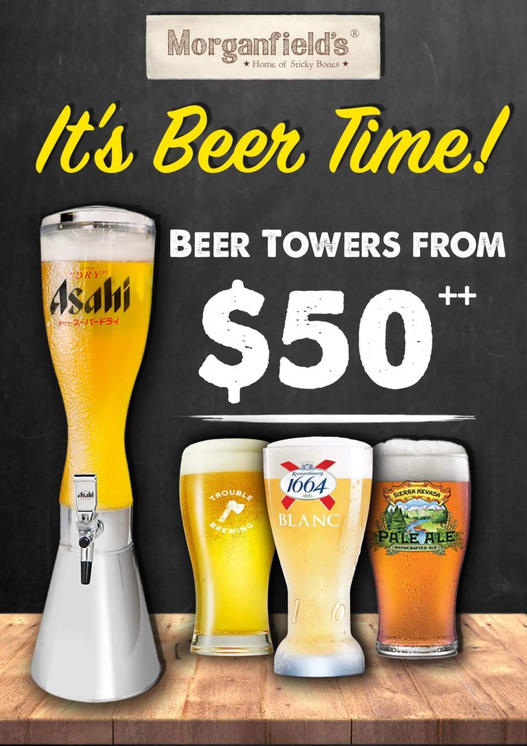 Gather your beer buddies and toast to a new year at Morganfield's @ Suntec City! Grab yourself a beer tower for prices as low as $50! Choose from the various beers like Trouble Brewing Singapore Lager, Asahi Super Dry, Kronenburg Blanc, and Sierra Nevada! Available exclusively at Suntec outlet.